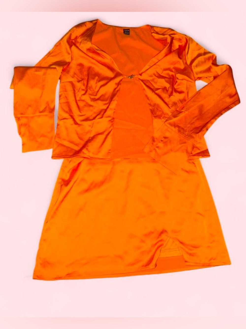 SHEIN Vibrant Orange Satin Two-Piece Skirt Set